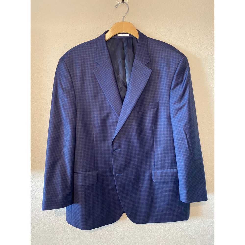 Peter Millar Wool Blazer Plaid Sport Coat Two Button Jacket Blue 50R